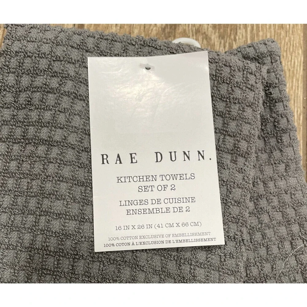 Set 2 MOM’s KITCHEN Rae Dunn Gray Grey Dish Kitchen Towels Mothers Day gift NEW!